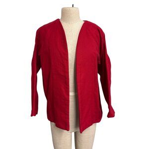 Vintage Open Front Red Cardigan Long Sleeve Lightweight Cotton Fundraiser Fashio